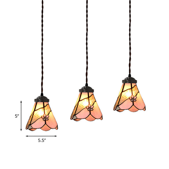 Bowl/Morning Glory Multi-Light Pendant - Pink Stained Glass Baroque Style Hanging Lamp Kit Perfect