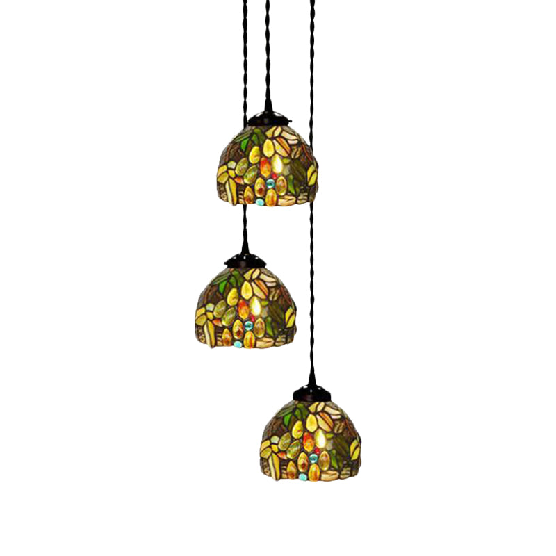 Tiffany Stained Glass Ceiling Lamp With Dragonfly And Floral Pattern