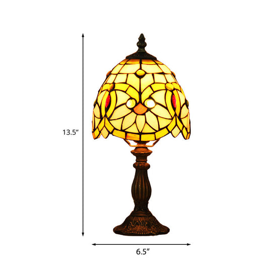 Pink Tiffany Style Stained Art Glass Dome Shaped Nightstand Lamp With Floral Pattern - 1 Head Table