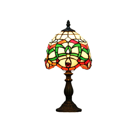 Green Baroque Glass Table Lamp With Hand Cut Bowl Shade - Bedroom Night Lighting