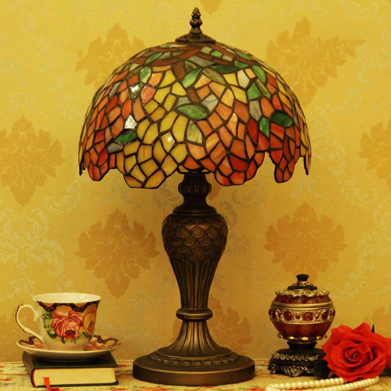 Baroque Stained Art Glass 1-Head Bronze Nightlight Lamp For Bedroom