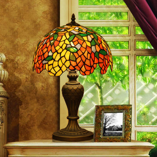 Baroque Stained Art Glass 1-Head Bronze Nightlight Lamp For Bedroom