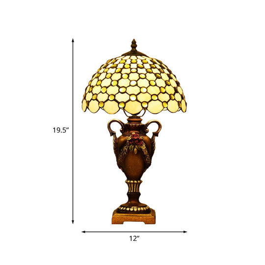 Mediterranean Beige Glass Bronze Desk Light With Vase Base - Ideal For Bedroom