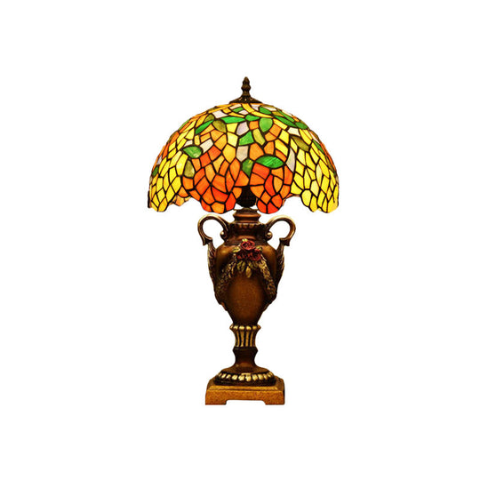 Baroque Wisteria Stained Glass Night Table Lamp With Bronze Trophy Base