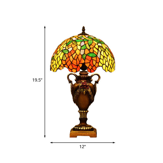 Baroque Wisteria Stained Glass Night Table Lamp With Bronze Trophy Base