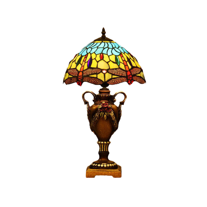 Giennah - Victorian Bowl Shape Desk Light - Stained Art Glass Trophy Lamp