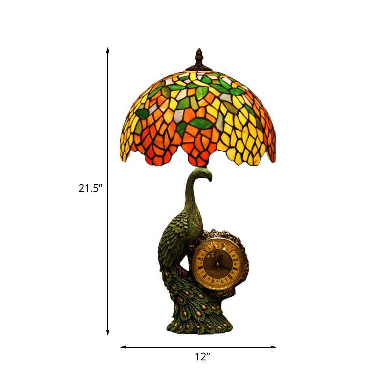 Tiffany Stained Glass Wisteria Table Lamp - Green 1 Head Peacock Clock Base Night Light