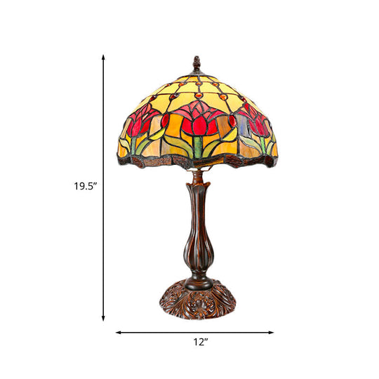 Eleonora - Tiffany Dome Shade Cut Glass Nightstand Light Tiffany 1 Light Bronze Night Table Lamp with Flower Pattern