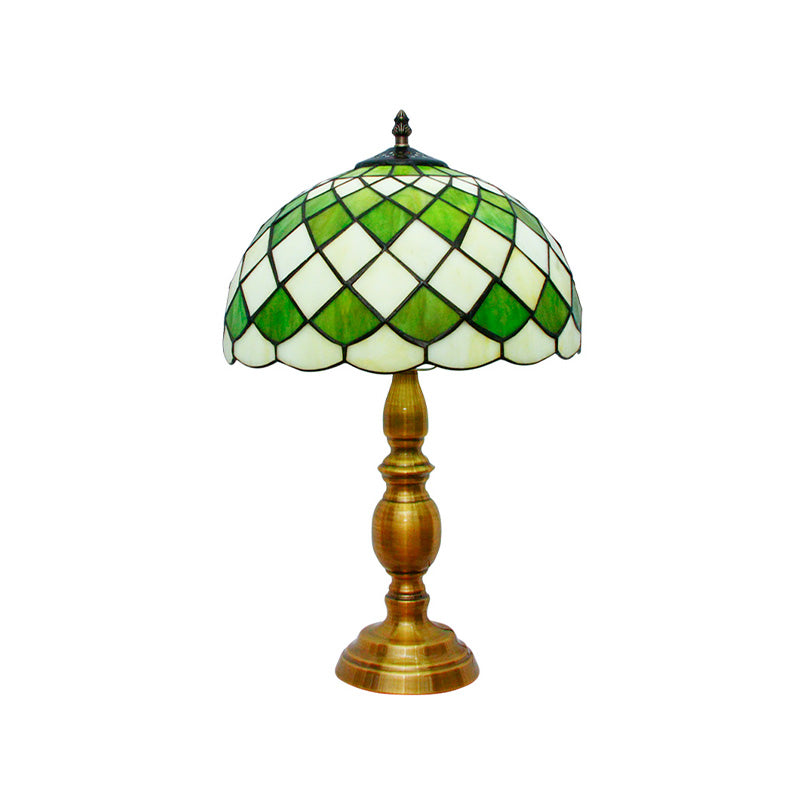 Aurore - 1- 1 Head Bedroom Nightstand Lighting Mediterranean Green Table Lamp with Lattice Bowl Cut Glass Shade