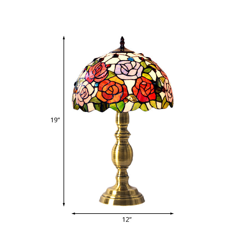 Martine - Victorian Cut Glass Brushed Brass Table Lighting Bowl Shaped 1 Head Victorian Rose Patterned Night Lamp