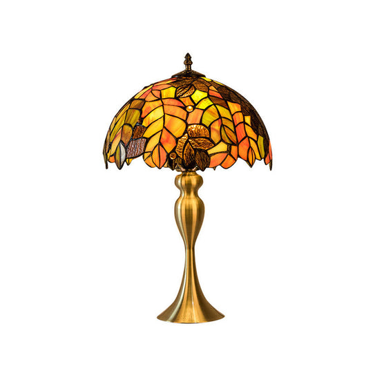 Baroque Gold 1-Light Leaf Pattern Night Lamp With Hand Cut Glass Table Lighting And Dome Shade