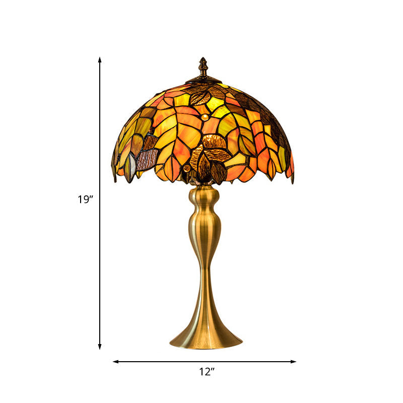 Abigail - Baroque 1-Light Leaf Patterned Night Lamp Baroque Gold Finish Hand Cut Glass Table Lighting with Dome Shade