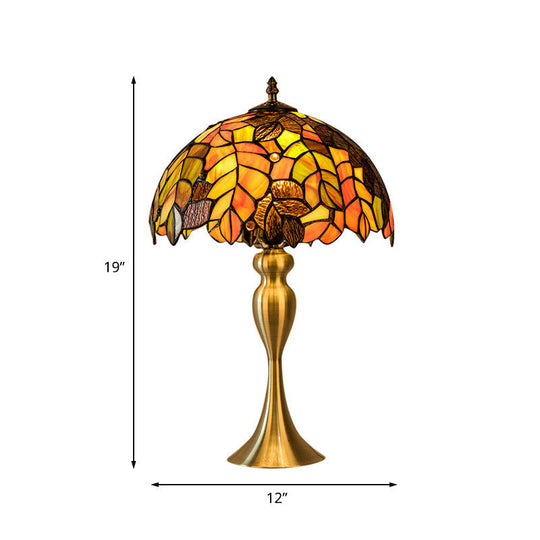 Abigail - Baroque 1-Light Leaf Patterned Night Lamp Baroque Gold Finish Hand Cut Glass Table Lighting with Dome Shade