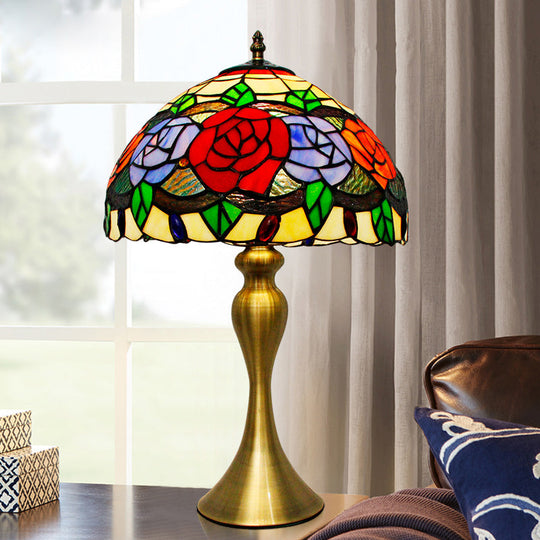 Baroque Gold Finish Cut Glass Rose Night Light With Bowl Shade