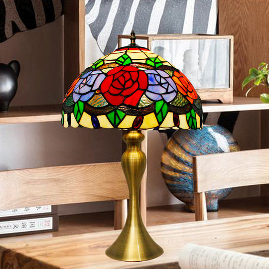 Sadie - Baroque Cut Glass Rose Night Light Baroque 1 Light Gold Finish Desk Lighting with Bowl Shade