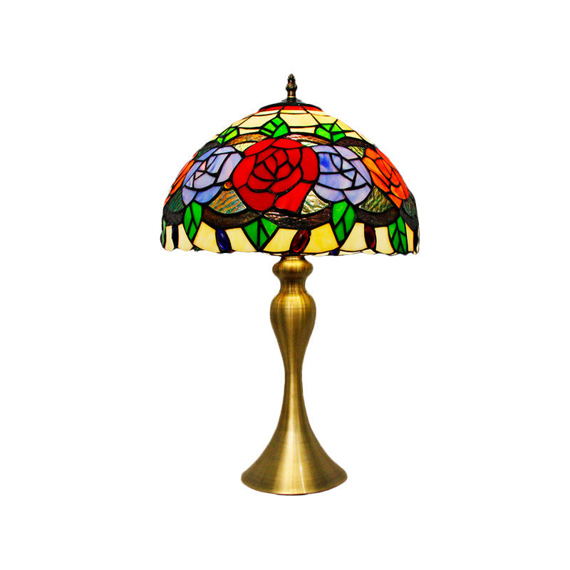 Sadie - Baroque Cut Glass Rose Night Light Baroque 1 Light Gold Finish Desk Lighting with Bowl Shade