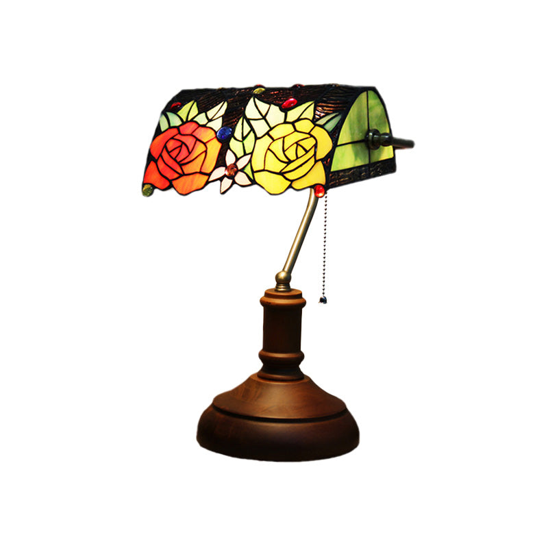 Atria - Baroque Rose Stained Glass Night Lamp - Dark Brown