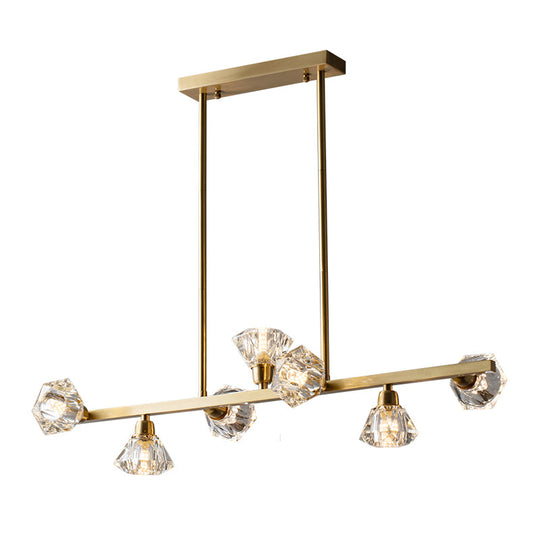 Diamond Crystal Brass Pendant With 7 Lights - Linear Restaurant Island Lamp