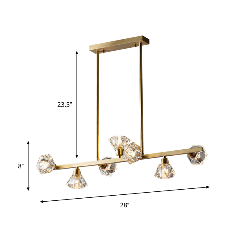 Diamond Crystal Brass Pendant With 7 Lights - Linear Restaurant Island Lamp