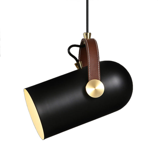 Metallic Bell Suspended Light: Loft Stylish Pendant Lighting w/Adjustable Leather Strap - Black