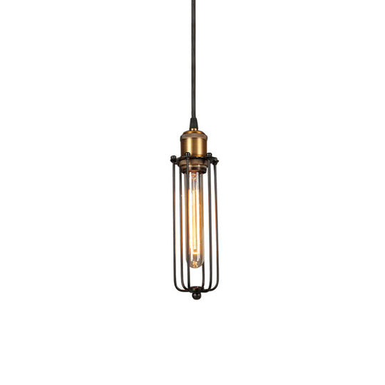 Industrial Brass Finish Cage Pendant Light - Tubed Head Design For Hanging Ceiling 1-Head Option