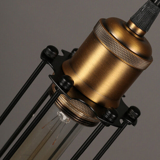 Industrial Brass Finish Cage Pendant Light - Tubed Head Design For Hanging Ceiling 1-Head Option