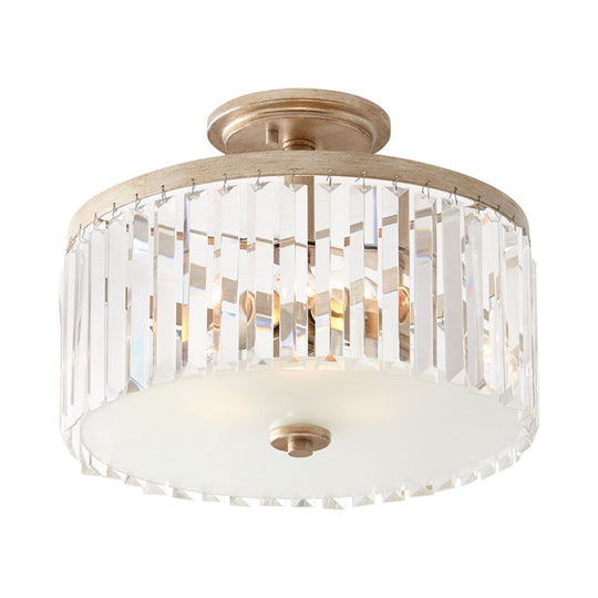 Gold Circle Crystal Block Semi Flush Mount with Recessed Lighting - 3 Bulbs, Simplicity for Corridors