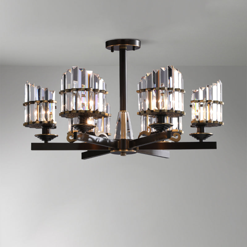 Minimalist Starburst Ceiling Flush 6-Head K9 Crystal Semi Flush Mount Light in Black