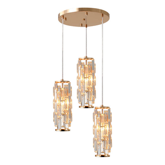 3-Head Pendant Lamp with Crystal Shade - Modern Bedroom Hanging Light in Gold