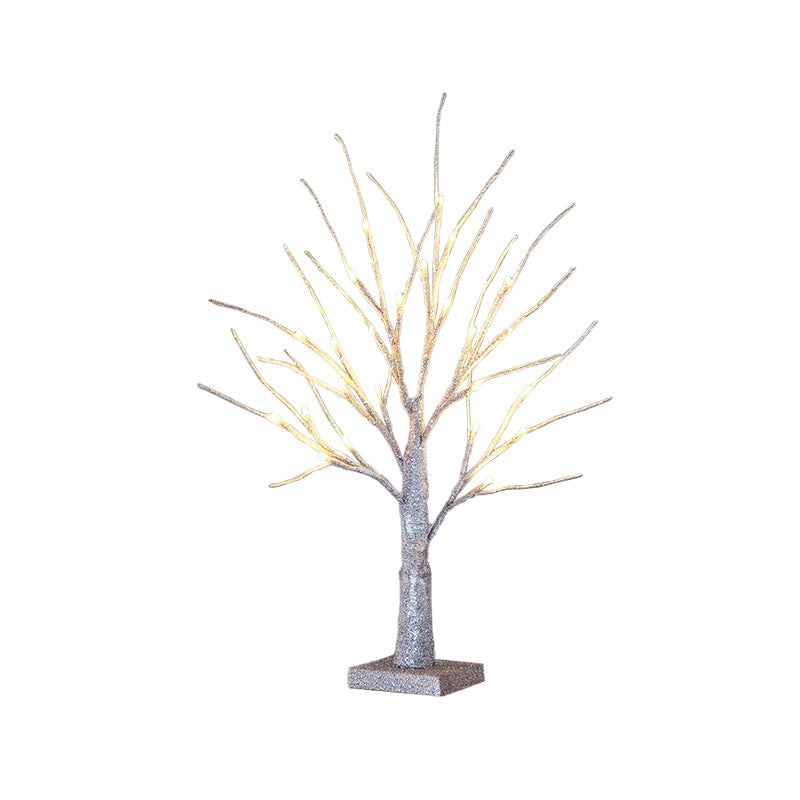 Led Silver Nightstand Light For Dining Room - Contemporary Tree Table Lighting In Plastic