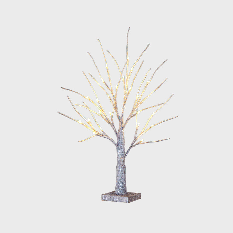 Led Silver Nightstand Light For Dining Room - Contemporary Tree Table Lighting In Plastic