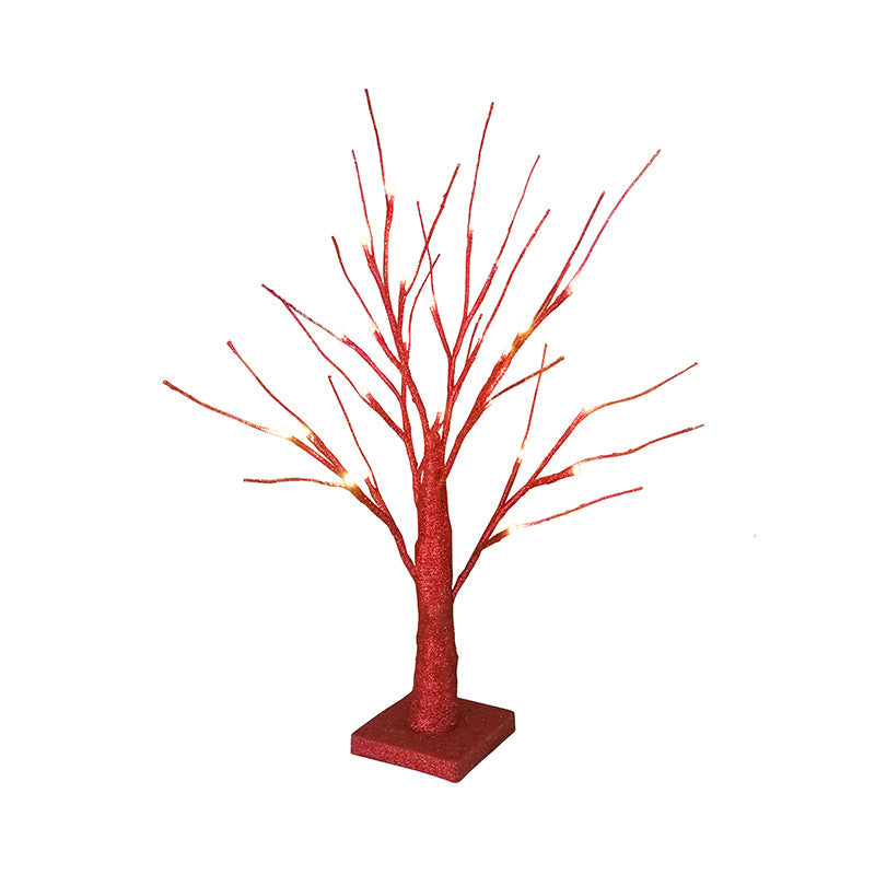 Modern Led Plastic Nightstand Light - Red Tree Night Table Lamp For Living Room