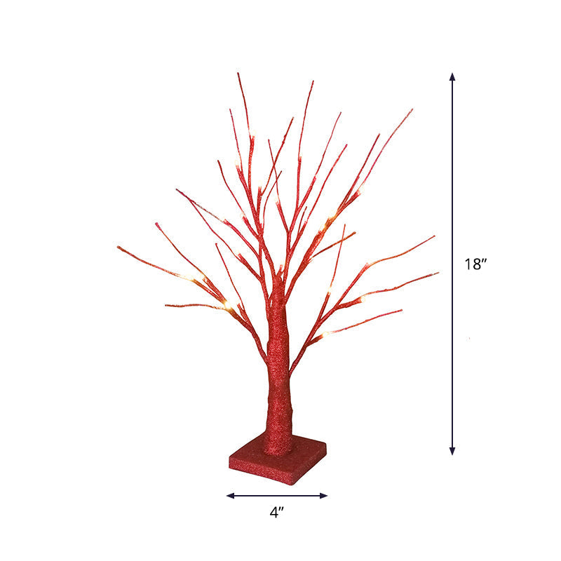 Modern Led Plastic Nightstand Light - Red Tree Night Table Lamp For Living Room