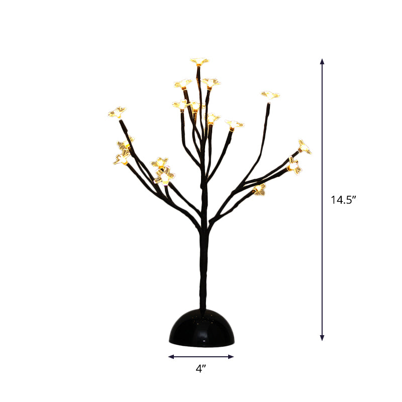 Black Cherry Blossom Led Night Light With Clear Plastic Shade Perfect Décor For Bedroom Nightstand