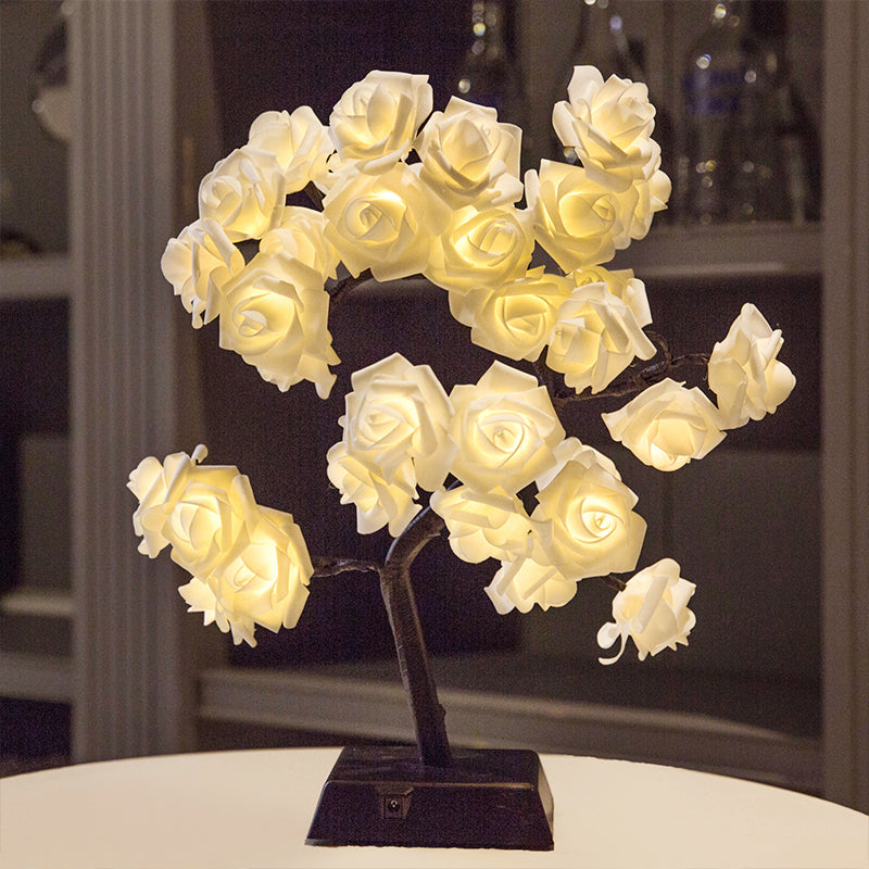 Art Deco Led Nightstand Light - Plastic White Rose Design For Restaurants Black