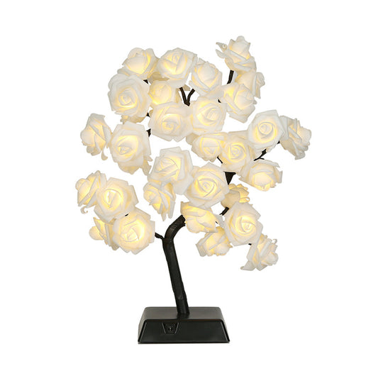 Art Deco Led Nightstand Light - Plastic White Rose Design For Restaurants