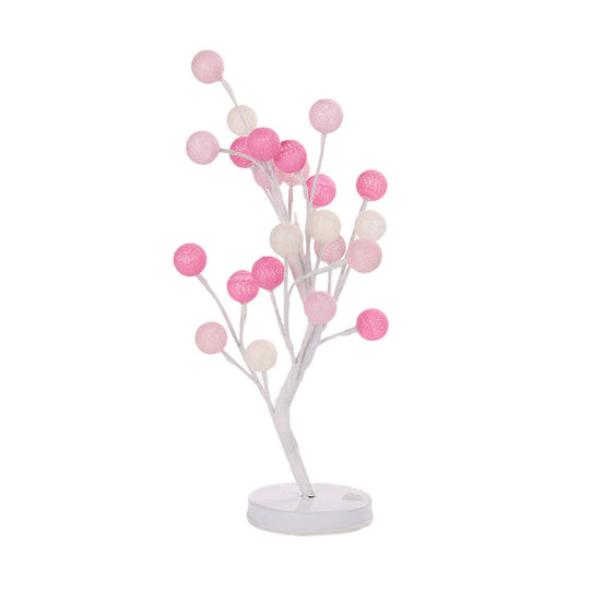 Art Deco Led Night Table Lamp With Cotton Thread Ball Tree Design - Pink/Blue/Green