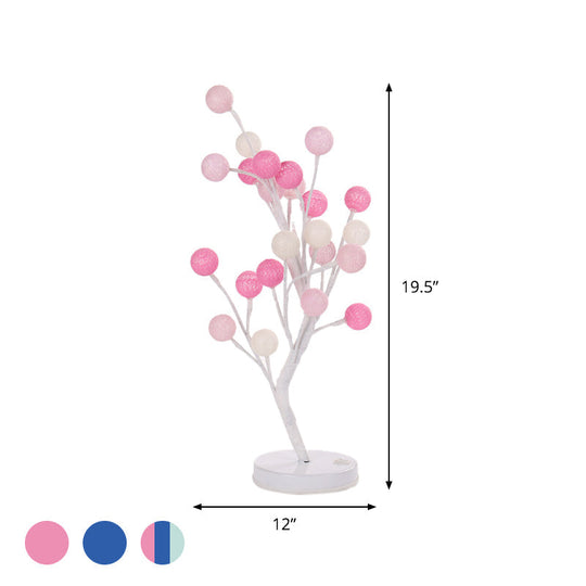 Art Deco Led Night Table Lamp With Cotton Thread Ball Tree Design - Pink/Blue/Green