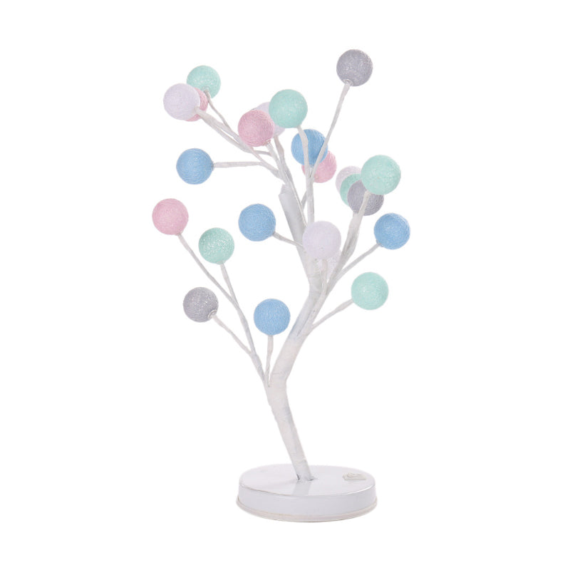 Art Deco Led Night Table Lamp With Cotton Thread Ball Tree Design - Pink/Blue/Green