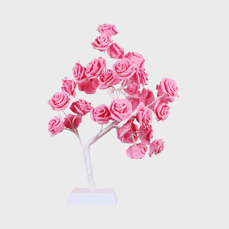 Art Deco Led Pink Rose Table Night Lamp With Branch Design - Perfect For Restaurants