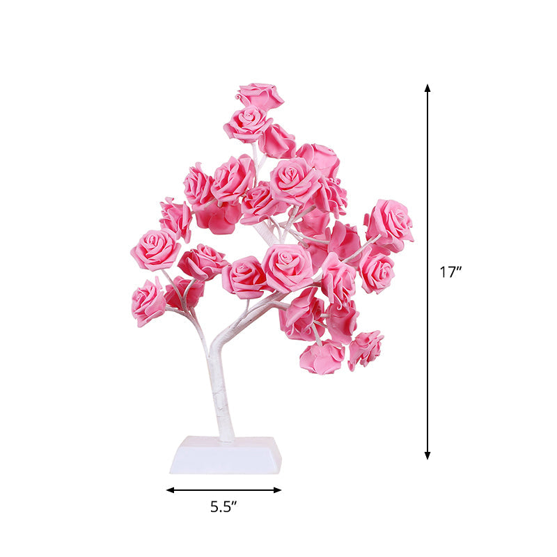 Art Deco Led Pink Rose Table Night Lamp With Branch Design - Perfect For Restaurants