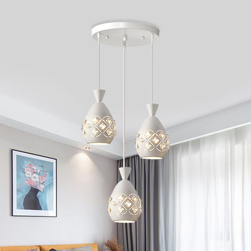 Waterdrop Crystal Pendant Light With 3 Bulbs - Modern Dining Room Suspension Lamp (White) White