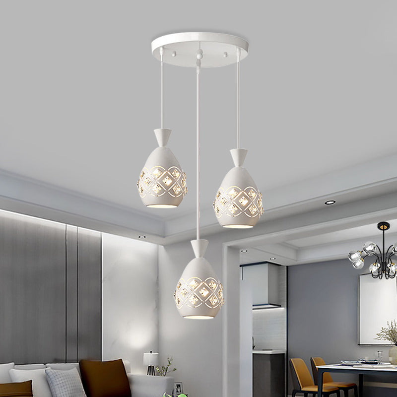 Waterdrop Crystal Pendant with Modern Multi-Light Design for Dining Room Suspension - White