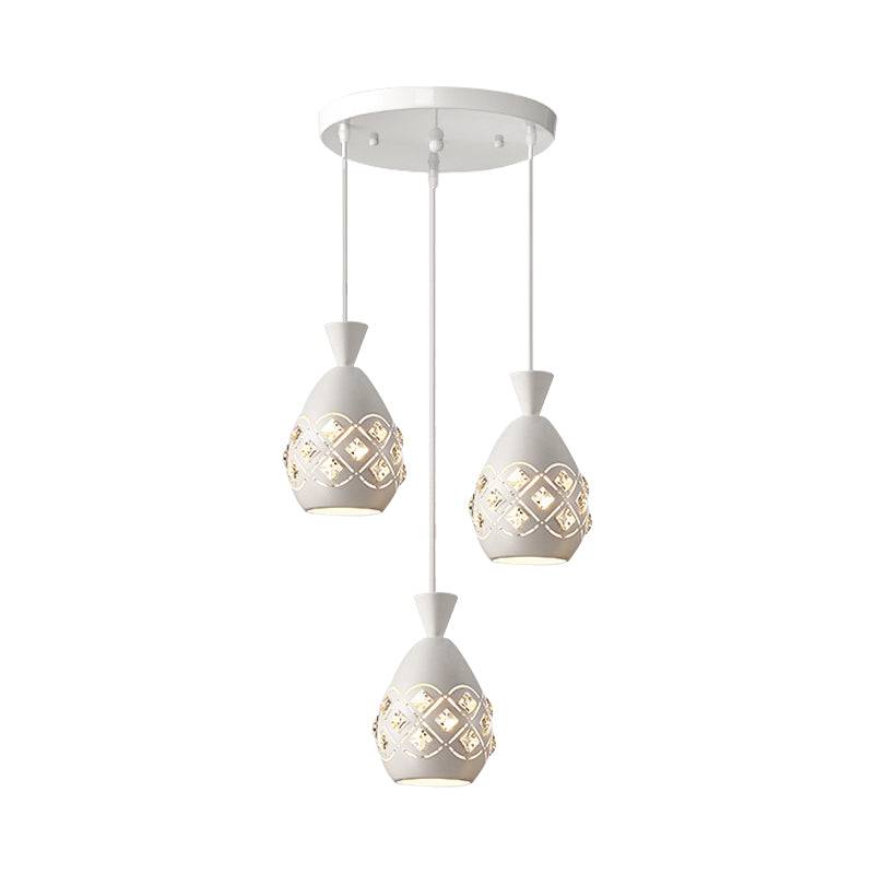 Waterdrop Crystal Pendant with Modern Multi-Light Design for Dining Room Suspension - White