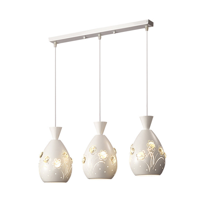 White Cone Pendant Light Set with Laser-Cut Floral Design – Modern, 3-Light Iron Lamp