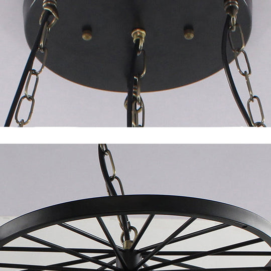 Industrial Blue Glass Tiffany Star Pendant Lamp with 4 Lights and Hanging Wheel