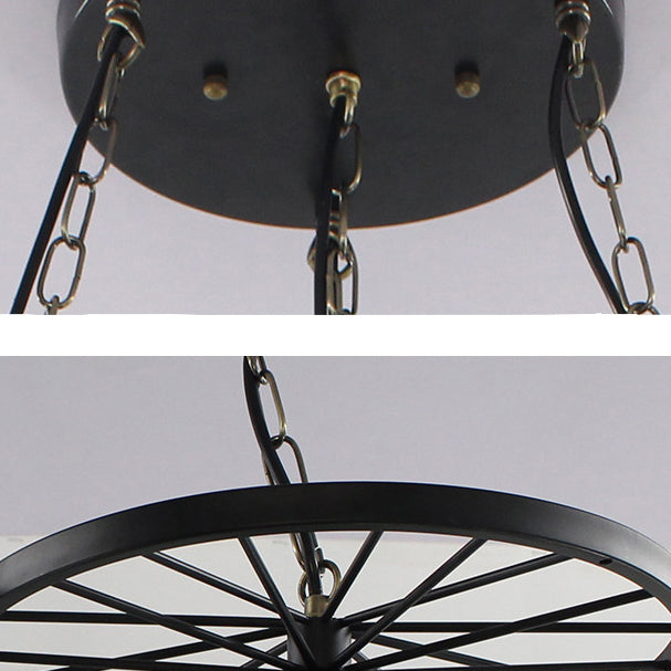 Tiffany Industrial Blue Glass Hanging Light With Wheel - 4-Light Star Pendant Lamp