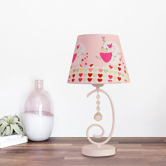 White Cartoon Night Lamp With Crystal Drop And Fun Animal Patterns Barrel Table Light / Loving Heart