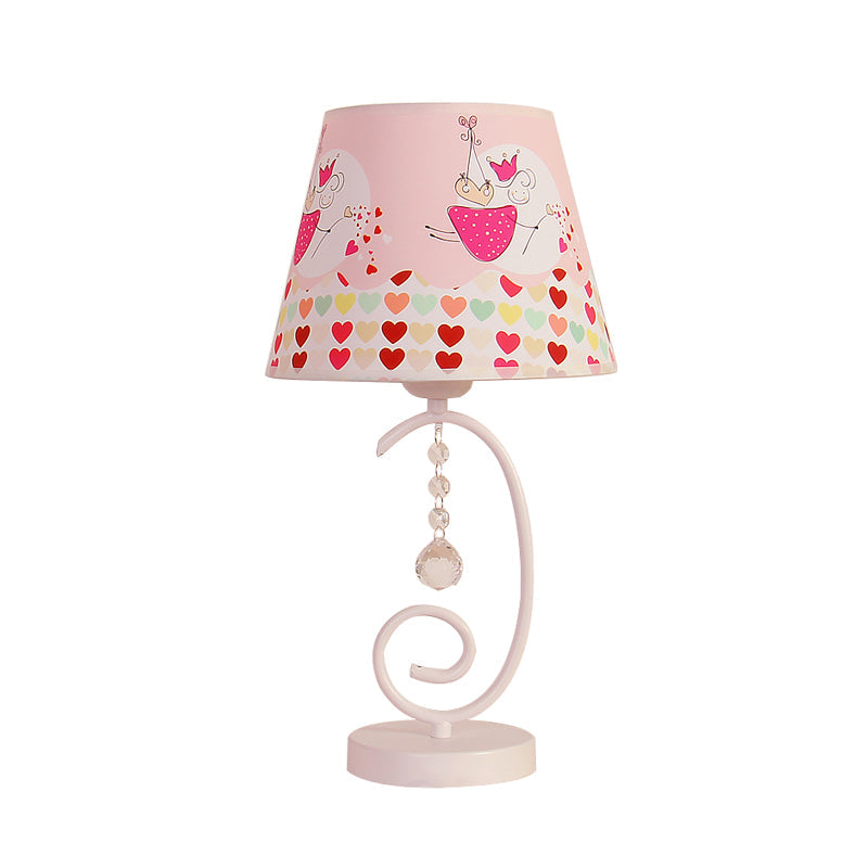 White Cartoon Night Lamp With Crystal Drop And Fun Animal Patterns Barrel Table Light