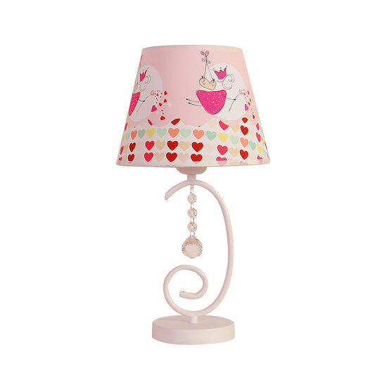 White Cartoon Night Lamp With Crystal Drop And Fun Animal Patterns Barrel Table Light